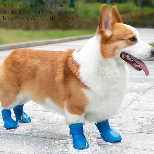 Fayemint 4 Stücke Von Silikon Wasserdichten Hundestiefeln, Pet Shoes für Welpen, rutschfeste Regenschuhe mit Befestigungsband, Geeignet für Regnerische Tage
