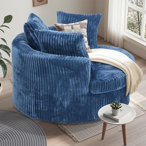 Image of 59 Inch Oversized Chaise Lounge Chair Indoor, Round Corduroy Chaise Lounge Sofa Bed with Throw Pillows and Backrest, Plush Sleeper Chair Bed for Living Room Bedroom,No Assembly Required