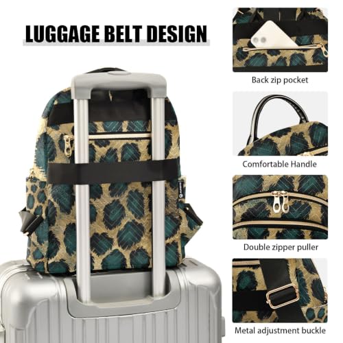 Image of ALAZA Green Gold Black Leopard Print Medium Backpack Purse for Women Travel Bag Fashion Daypack Back Pack Shoulder Bag