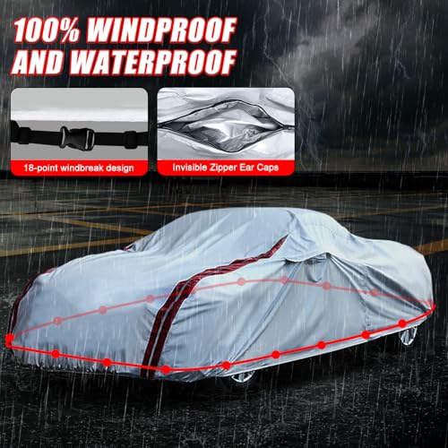 Image of Waterproof Car Covers Replace for 1997-2025 Porsche 718 Boxster /Cayman 986 /987 /981, 6 Layers All Weather Car Cover with Zipper Door & 18 Ponit Windproof Bands for Snow Rain Dust Protection