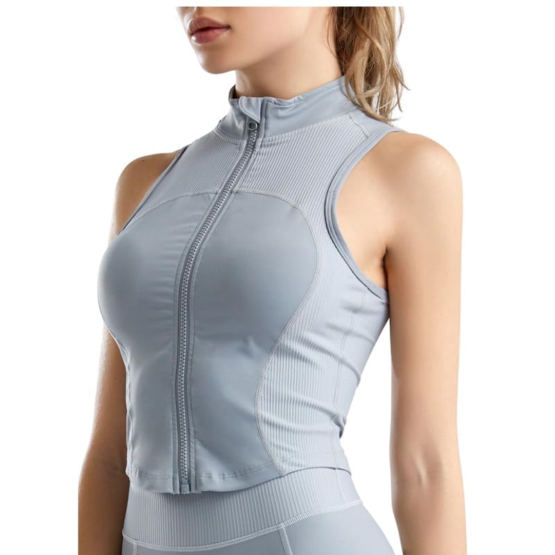 Slim Fit Women Zipper Sports Vest | Sleeveless Workout Crop Top | Nylon Fitness Apparel-image-32