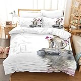 Buddha Statue Printed Duvet Cover Set, Black Duvet Cover Buddha Themed Bedding Set, Decorative 3 Piece Bedding Quilt Cover Set，Duvet Cover with 2 Pillow Cases (Queen)