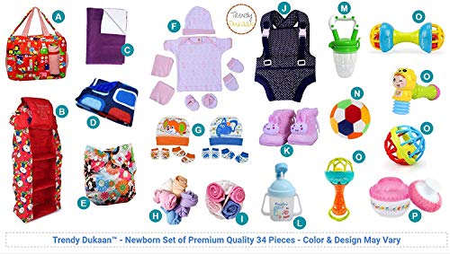 Image of New Born Baby Gift Set for 0-6 Month Baby (Clothes, Feeding, Bag and Toys) (Pack of 34)