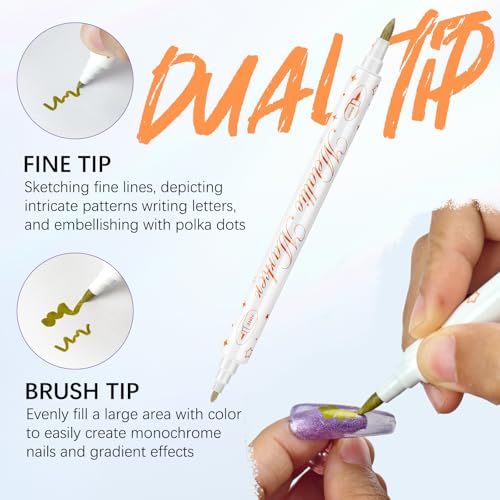 Image of 12 Color Nail Art Pens for Painting Nails, Double-ended Nail Polish Pens Drawing Point Liner Acrylic Painted Pen Kit, Waterproof Quick-drying for DIY Nails Art Design Manicure Tools