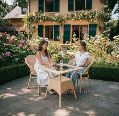 Image of India Outdoor Indoor Patio Set Bistro Set Wicker Chair Patio Set for Living Room Dining Room Lawn Balcony Outdoor Garden Chair Set with Glass Table