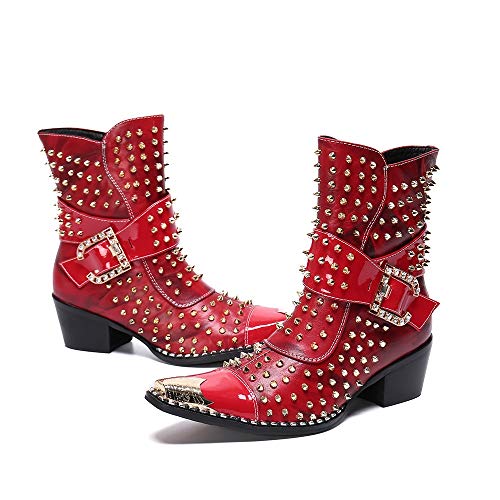 Ankle Boot for Men High Top Boot Slip On StyleGenuine Leather Monk Strap Rivet Side Zipper Metal Pointed Toe High Heel2