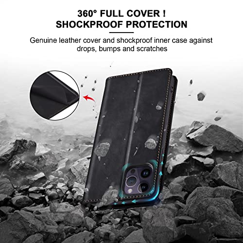 Image of Jasonyu Flip Wallet Case for iPhone 14 Pro max,Leather Magnetic Folio Cover with Card Holder,Kickstand - TPU Shockproof Durable Protective Phone Case,Black