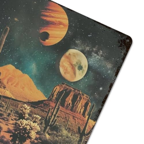 Cartel de metal vintage de gato vaquero espacial en hierro resistente para decoración de pared 6