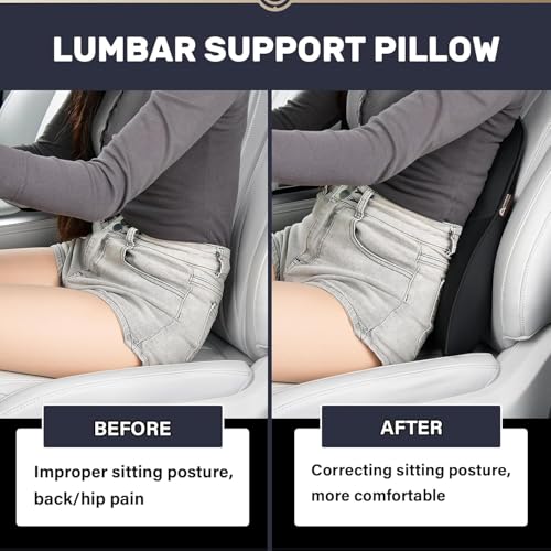 Image of HOMBOX Car Backrest Memory Foam Lumbar Support Cushion for Car Seat | Orthopedic Lower Back Support Pillow | Ergonomic Back Cushion for Driving | Breathable Washable Cover I Black