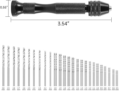 Pin Vise Small Hand Drill 49pcs Hand Drill Bits Set Manual Craft Drill Micro Twist Drill Bits Set Rotary Tools for Wood, Jewelry, Plastic, Resin, Miniature