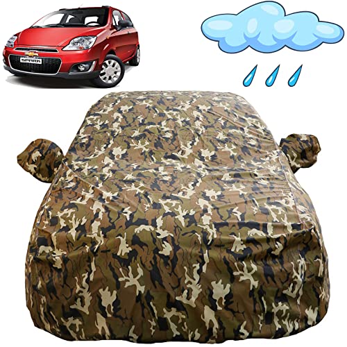 Image of Autofact Waterproof Car Body Cover Compatible with Chevrolet Spark (2007 to 2017) with Mirror Pockets (Camouflage Design)