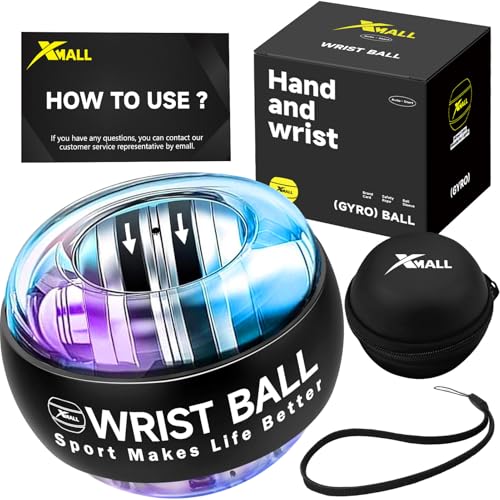 XMALL Torque Ball Hand Exerciser Grip Strength Trainer Auto-Start Colorful Lighting Forearm Strengthener Hand Strengthening Devices Wrist Power Gyro Ball Wrist Strengthener Auto-Start(Black)