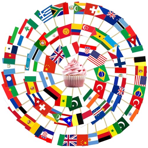 100 Pcs World Toothpick Flags Mini Stick Flags Cupcake Toppers World Soccer Cup Party Decoration Celebration Cocktail Food Cake Flags