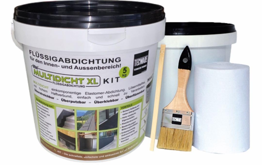 Multidicht XL Kit 460082 - geprüft und zertifiziert - Flüssigabdichtung, Abdichtung für Bad, Dusche, Schwimmbad, Kellerräumen, Terrasse, Balkon, Fensterbank, u.v.m.