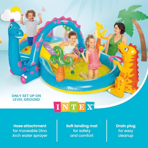 Image of Intex 11' x 7.5' x 44 inch Dinoland Play Center Kiddie Inflatable Outdoor Swimming Pool