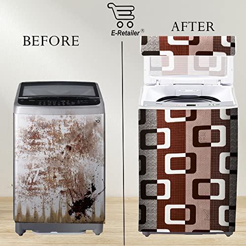 Image of Washing Machine Cover for Top Load 5kg to 7.5kg | Light Weight Dustproof Cover with Zip Enclosure | Geometric Fully Automatic Washer Protector for Indoor Outdoor Use | Size 23x23x35 Inch