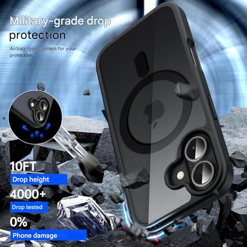 Image of SBMS Compatible iPhone 17 Case,(Compatible with MagSafe) Non Yellow Military-Grade Drop Protection & Hard PC Back Cover Slim Transparent Anti-Scratch Shockproof Phone Case - Black