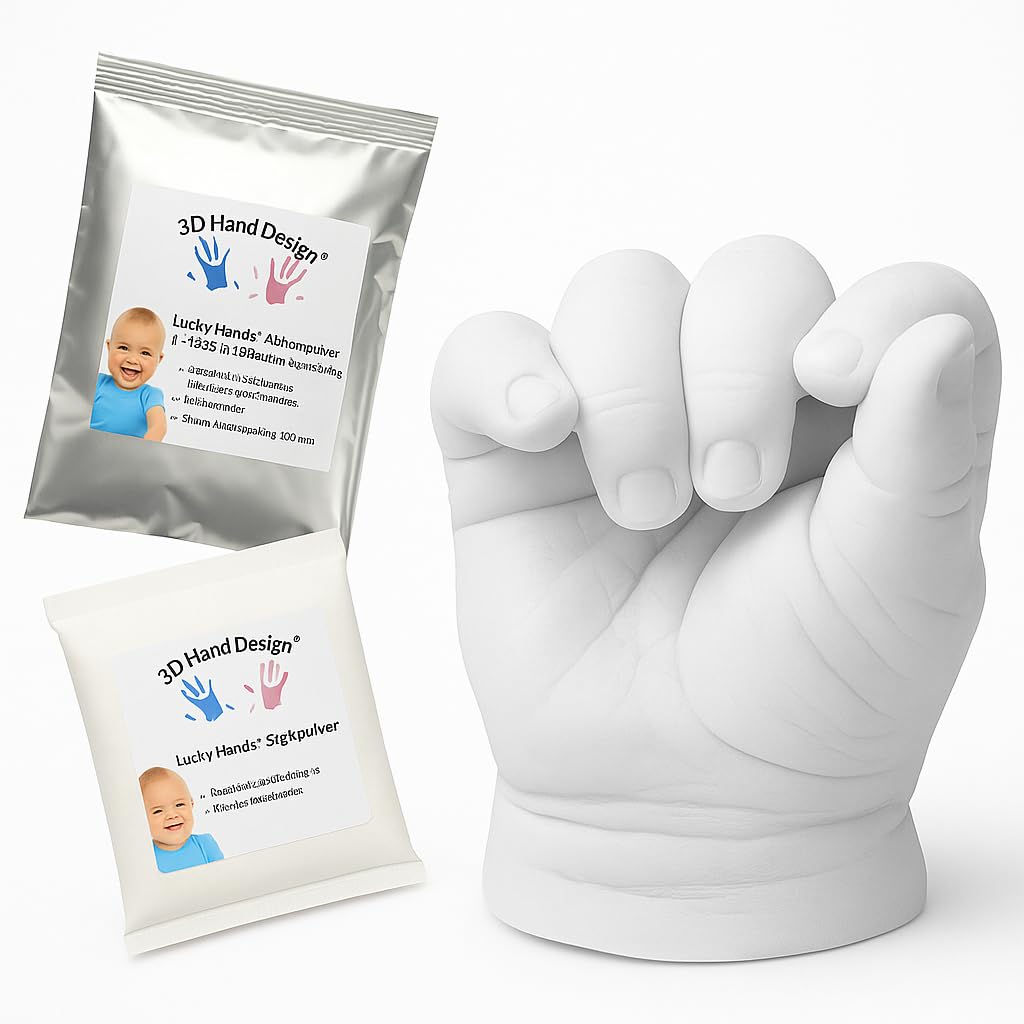 Lucky Hands Kinder Handabdruck Gipsabdruck | 1–6 Jahre | max. 5 Abdrücke | 450 g Abformpulver + 1.000 g Gießpulver Made in EU (Kinder DIY Set)