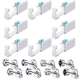 LYSAIMG 8 Pieces Ear Piercing Kit- Disposable Self Ear Piercing Gun,Disposable Household Nose and Body Pearcings Kit with with Ear Stud and Alcohol Pad Asepsis Pierce Kit Tool for Men Women