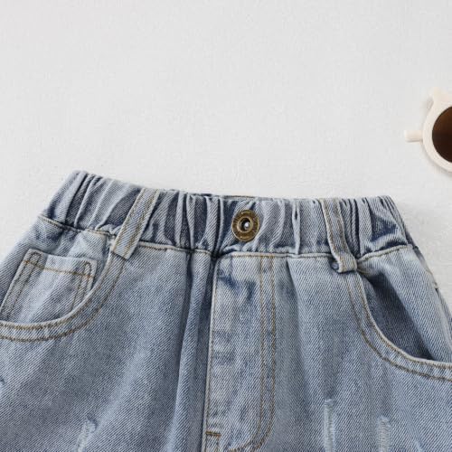 Blithestars Toddler Boy Jeans Wide Leg Ripped Elastic Waist Denim Pants — view 6