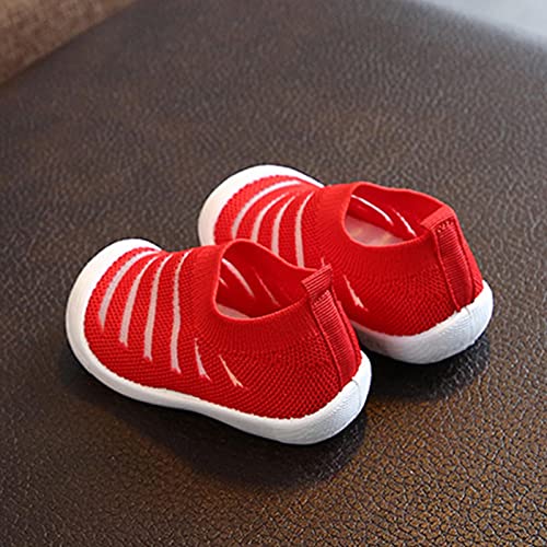 Summer Autumn Sneakers for Toddler Girls Flying Woven Stripe Mesh Breathable Elastic Slip On Flat Tennis Shoes3