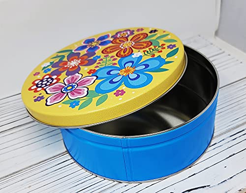 Premium Cookie Tin Decorative Flower Blossom, Empty - Cookie Gift Tins, Extra Thick Steel