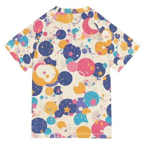 Confetti Cartoon Colorful Dots Stars Bathing Suit Girls Short Sleeves Basketball Tshirt Swimwear Beach Tops 3T2