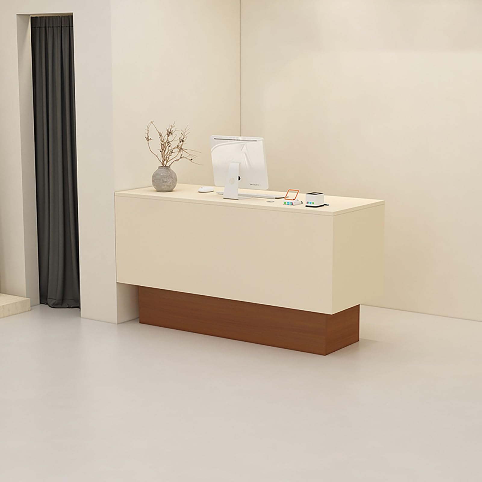 Comptoir de réception pour Caisse et Vente au détail, Table de Salle de réception, Grande Table de comptoir pour hôtels de Bureau, magasins de vêtements de Fleurs (Abricot)