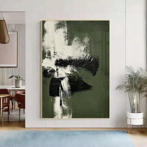 Art abstrait tableau sur toile vert olive 40x60cm décoration murale