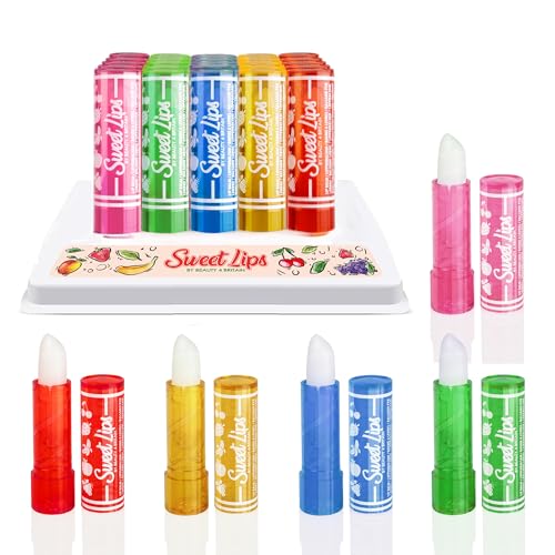 Juego de Bálsamo Labial Transparentes Sweet Lips de Beauty4Britain, 5 Sabores Frutales, Cuidado Labial de Larga Duración (25)