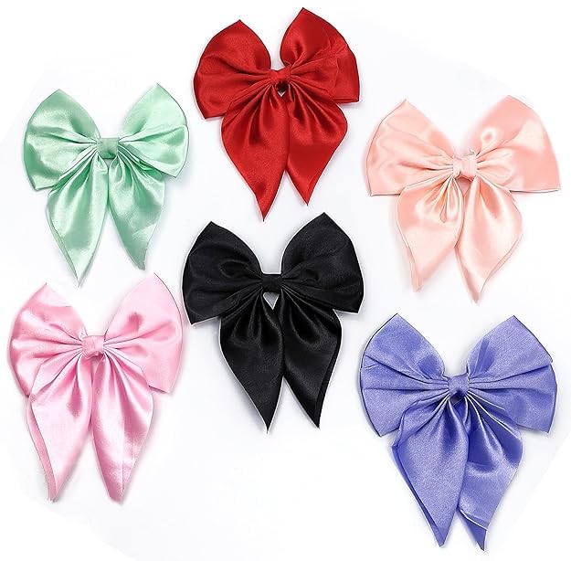 Accessorize Kingdom Silk Satin Hair Bow Clips, Large Vintage Ribbon Design, Hair Accessories for Women and Girls (Multi-1, 6)