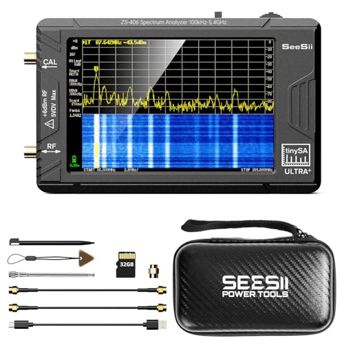 Image of SEESII TinySA Ultra+ ZS406 5.4GHz Spectrum Analyzer with Hard Case: 4 inch Portable RF Test Kit with EVA Waterproof Shockproof Protective Shell for Ham Radio, Field Testing, V0.4.6.1