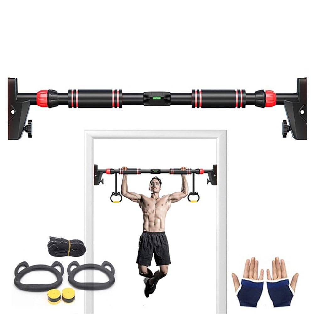 e World Adjustable Wall Mounted Pull up Bar with Comfortable Grip Handles for Pull-Ups Chin-Ups Fitness Training - Muscle Development and Various Bodyweight Workout for Home Gym Indoor and Outdoor.