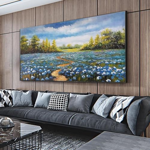 Tableau fleurs des champs sur toile 75x150cm pour decoration murale salon nature et campagne