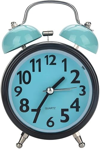 Boquite Reloj despertador, reloj despertador mecánico, doble ultra silencioso reloj despertador mecánico movimiento de cuarzo escritorio mesa reloj