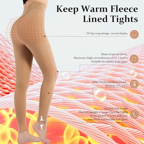 Image of UISLII Fleece Lined Tights Women, Warm Footless pants, Fake Translucent Thermal Skin Colored Tights for Winter(Suntan M-T)
