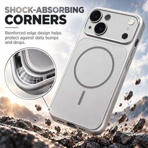 Image of Compatible for iPhone 13 Cover Case Scratch Resistant Premium Glass Finish Slim Fit Protective Back Cover Shockproof Camera Guard Magsafe iPhone 13 Cover (Silver)
