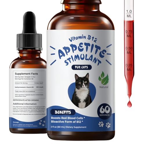Appetite Stimulant for Cats Liquid Vitamin B12 Drops Methylcobalamin(Methyl B12) Cat Supplement Boosts Appetite Energy Mood Recovery - 2 fl oz (60ml)