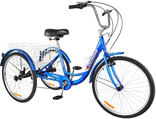 MarKnig 7 Speeds Adult Tricycles 24/26 Inch with Large Basket, 3 Wheels Cruise Bicycles for Shopping, Beach & City Trike for Men Women Senior for Recreation 24B