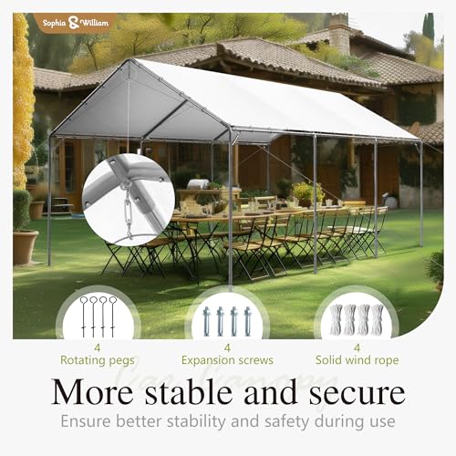 Carport Car Port Canopy 12x20 ft Heavy Duty, Portable Garage Shelter Logic Car Tents Carpas para Carros All Weather for Truck Boat, Galvanized Steel Frame Carports Height Adjustable White