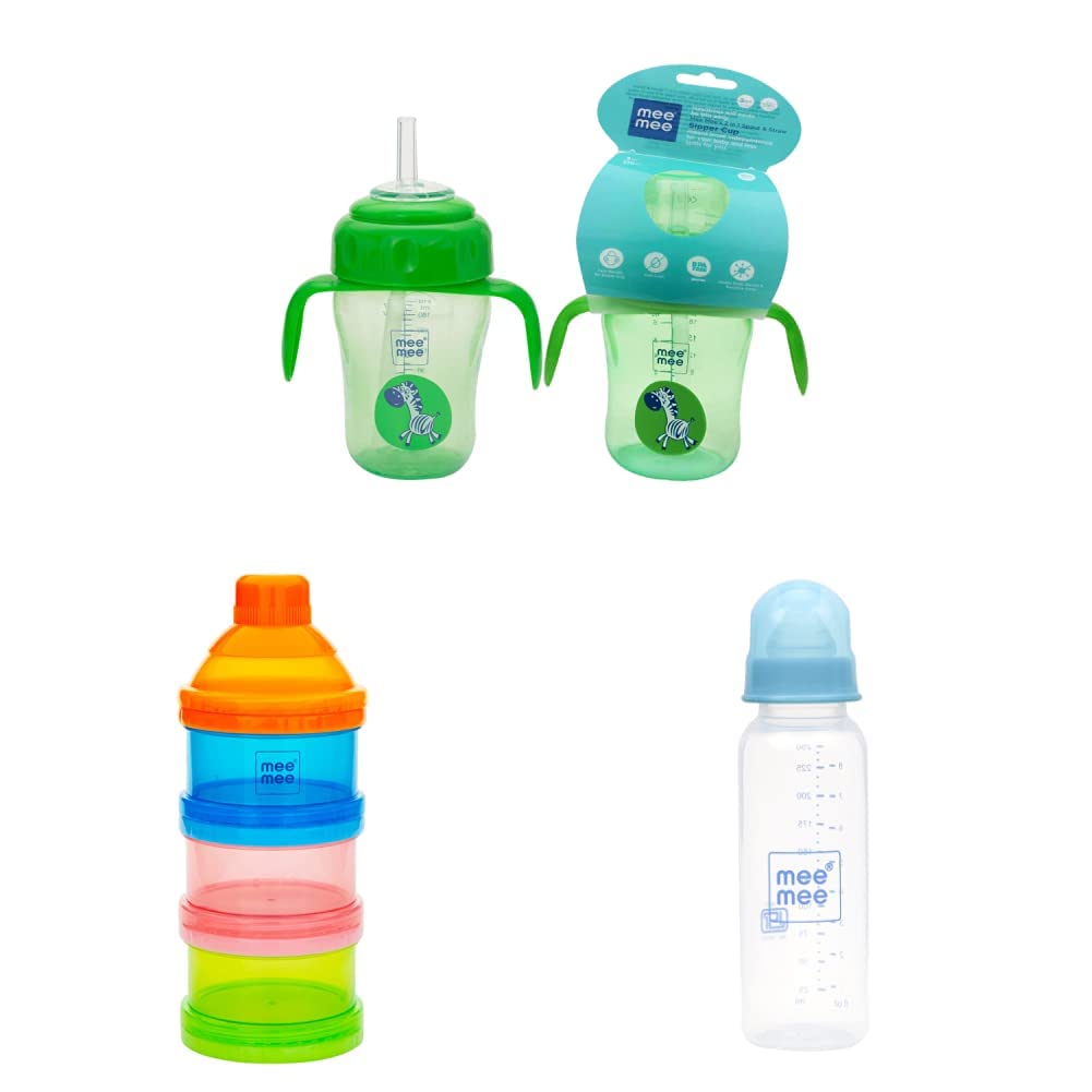 Mee Mee 210ml 2 in 1 Spout and Straw Sipper Cup (Green) & Multi Storage Milk Powder & Food Container | Travel Friendly Baby Food Box & Eazy Flo Premium Baby Feeding Bottle (Blue, 250 ml) (B0BDS3R6P3) Amazon Price History, Amazon Price Tracker