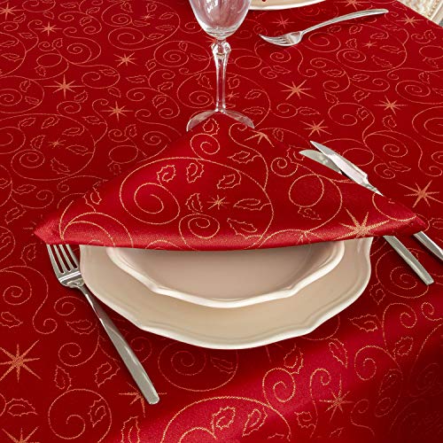 Nappe et serviettes de table de qualité supérieure avec motif étoiles de Noël, traitement anti taches, rouge, Red, (6 NAPKINS 18 x 18" (45 x 45cm)) Cover
