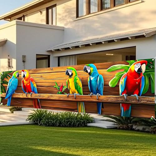 Image of Nuxovilar Tropical Yard Luau Party Decorations Parrot Flowers 78.7 inchx17.7 inch | Welcome Sign Lawn Poster Parrot Flower Decor Tropical Party Backdrop Garden Lawn Yard (Tropical Parrot)