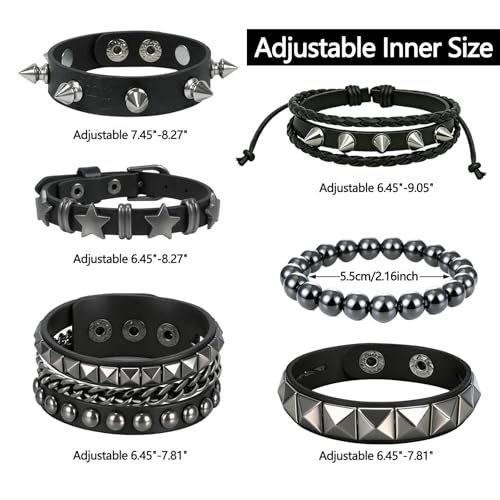 Set de 6 Pulseras Punk Rock con Tachuelas Unisex miniatura 2