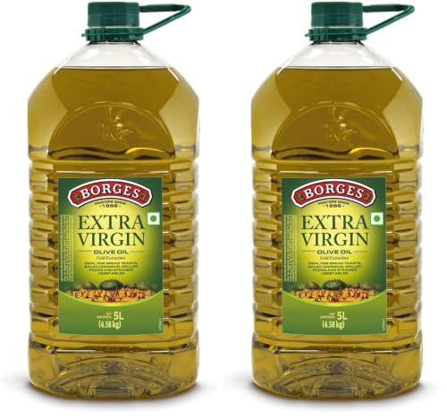 Image of Borges Extra Virgin Olive Oil - 5L |Unrefined & Cold Pressed Oil|Packed in Spain |75% MUFA | Rich in Antioxidants | Ideal For low heat cooking like sauteing & grilling, salad dressing (Pack of 2)