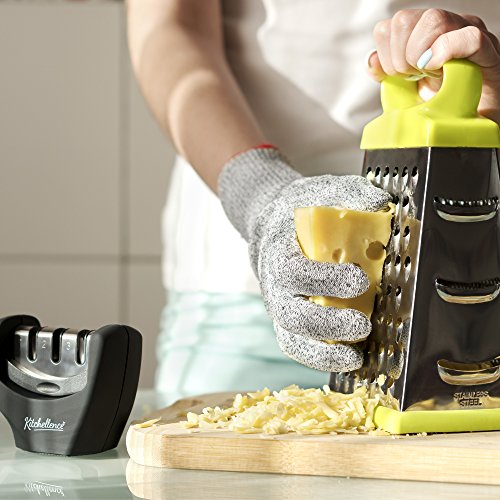2-in-1 Kitchen Knife Accessories: 3-Stage Knife Sharpener Helps Repair, Restore and Polish Blades and Cut-Resistant Glove