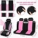 ROCEEI 47 Pcs Car Seat Cover Full Set Car Accessories for Front Rear Seat Fluffy Steering Wheel Cover Belt Automotive Floor Mats Air Conditioner Decoration Strip(Black and Pink)