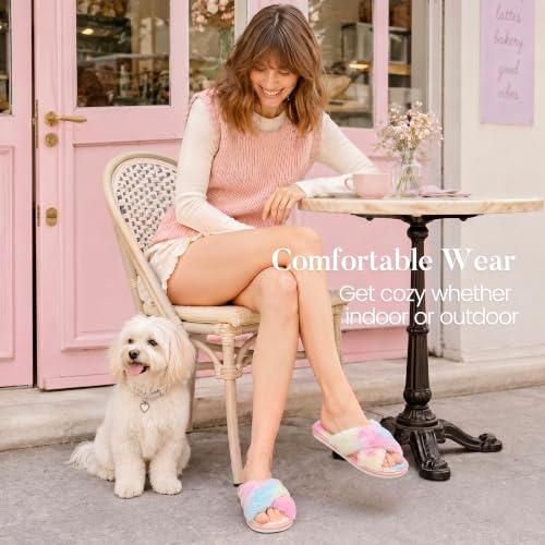 Image of Ankis Memory Foam Fuzzy Slippers for Women,Open Toe House Shoes