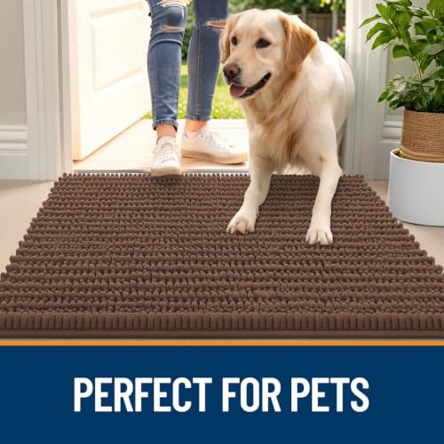 Image of OLANLY Dog Door Mat for Muddy Paws 30x20, Ultra-Absorbent Chenille Mud Mat
