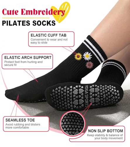 Image of yeuG Pilates Socks for Women Grip Socks Non Slip Yoga Sock with Grippers for Barre, Hospital, Ballet, Dance, Barefoot Workout
